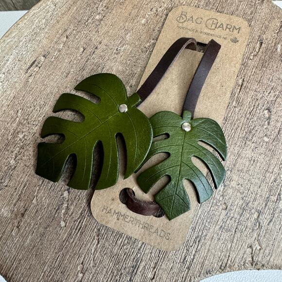 Leather Purse Charm Monstera Plant Bag Charm Genuine Leather Purse Keychain NEW - Picture 7 of 7